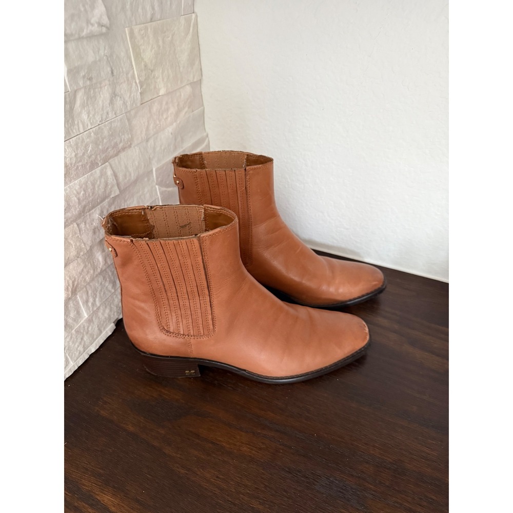 Sam Edelman Brown Leather Ankle Boots Saddle Tan Block Heel Chelsea Booties 8